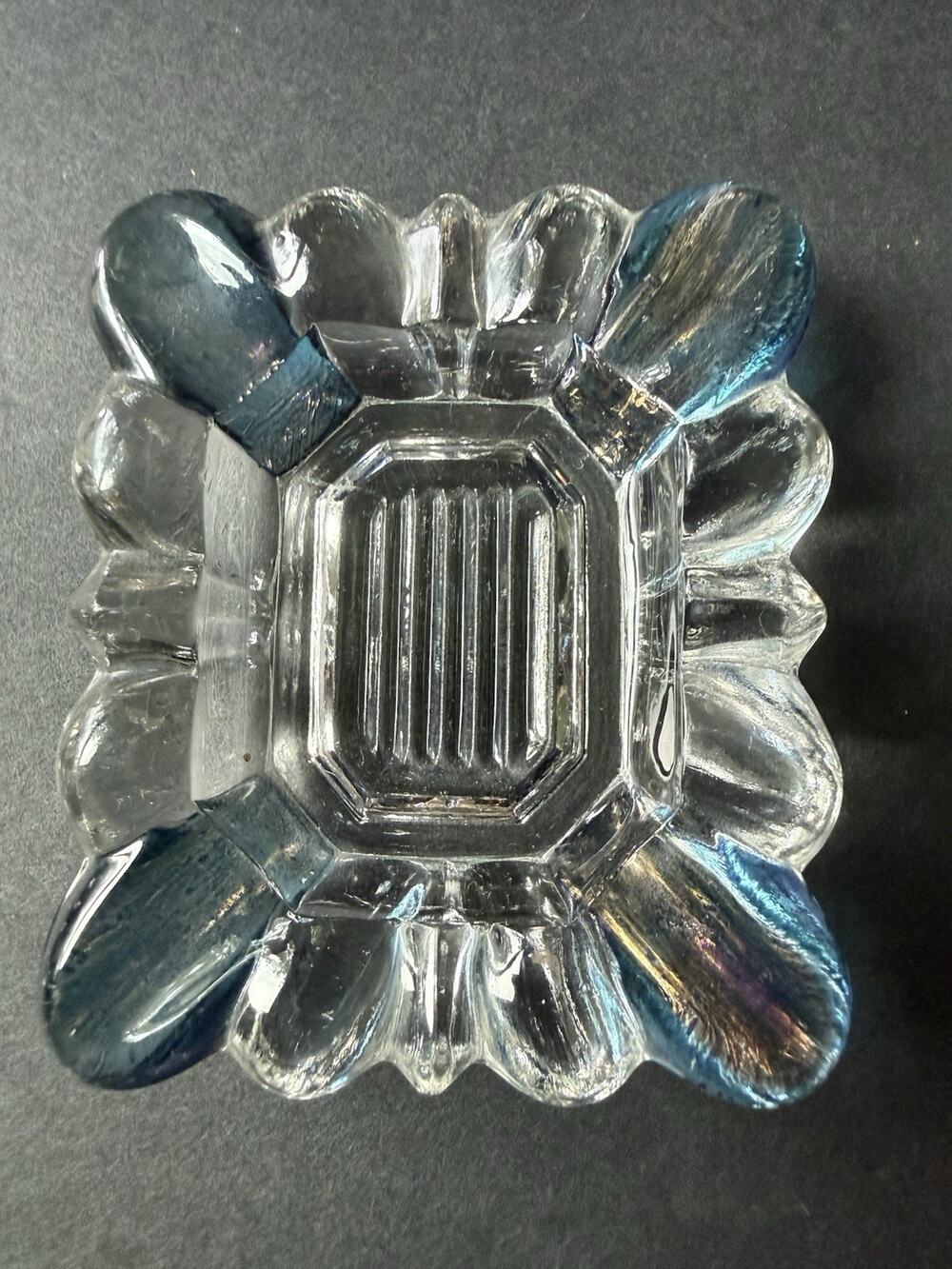 Vintage Westmoreland Blue Clear Flashed Glass Ashtray Trinket Dish 4” USA